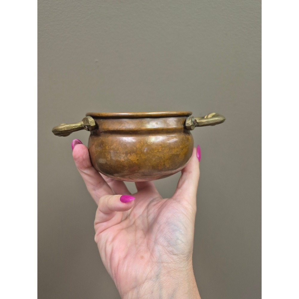 Vintage Copper Cauldron Mini Pot Brass Handles Made in Holland Dutch MCM Decor